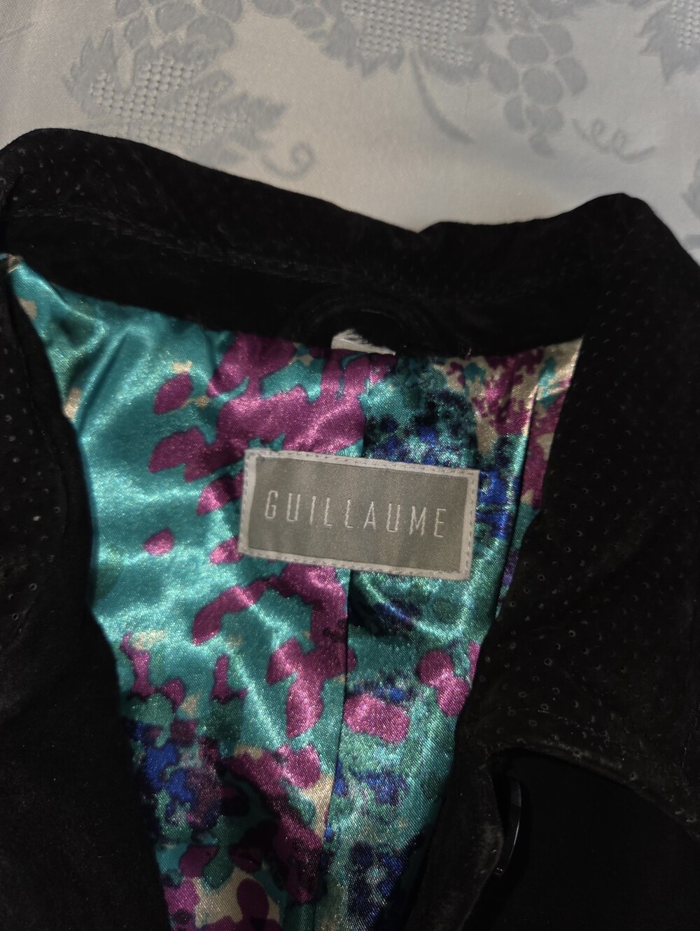Guillaume Suede Leather Jacket Black with Watercolor Lining